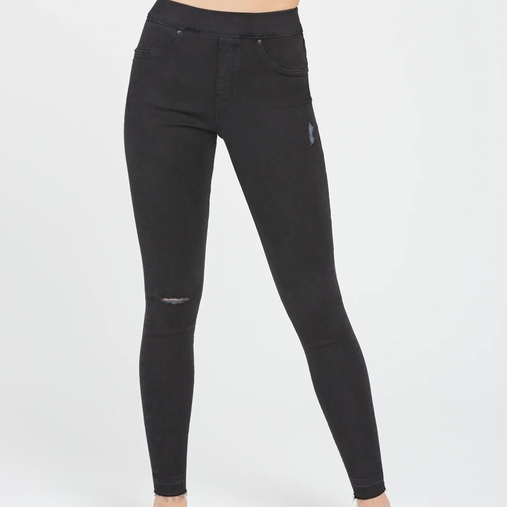 Spanx Vintage Black Distressed Ankle Skinny Jeans